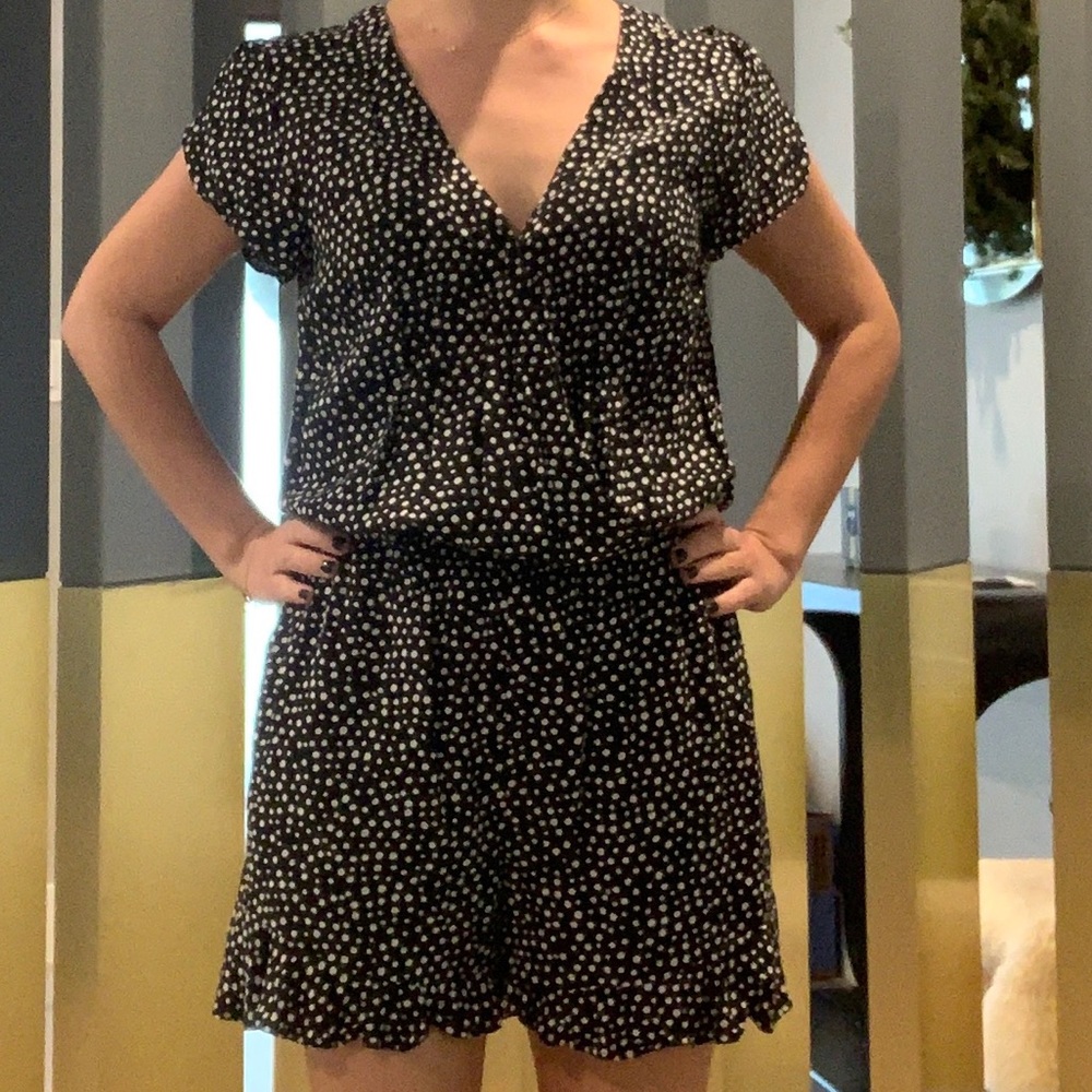 Loft romper black and white polka dots